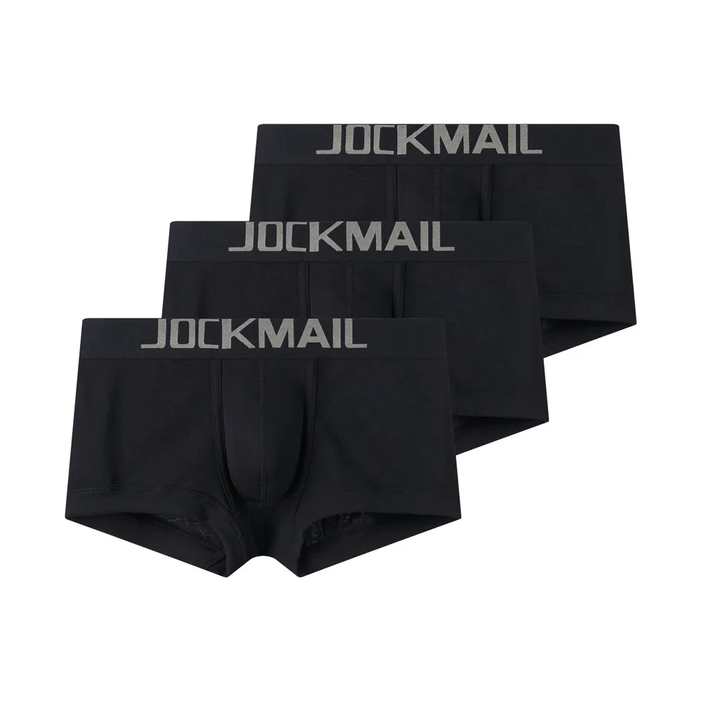 JOCKMAIL 3 шт./партия Мужское нижнее белье сексуальные мужские трусы-боксеры хлопковые брюки U выпуклые удобные дышащие Белые Серые Черные Мужские трусы - Цвет: 3 black