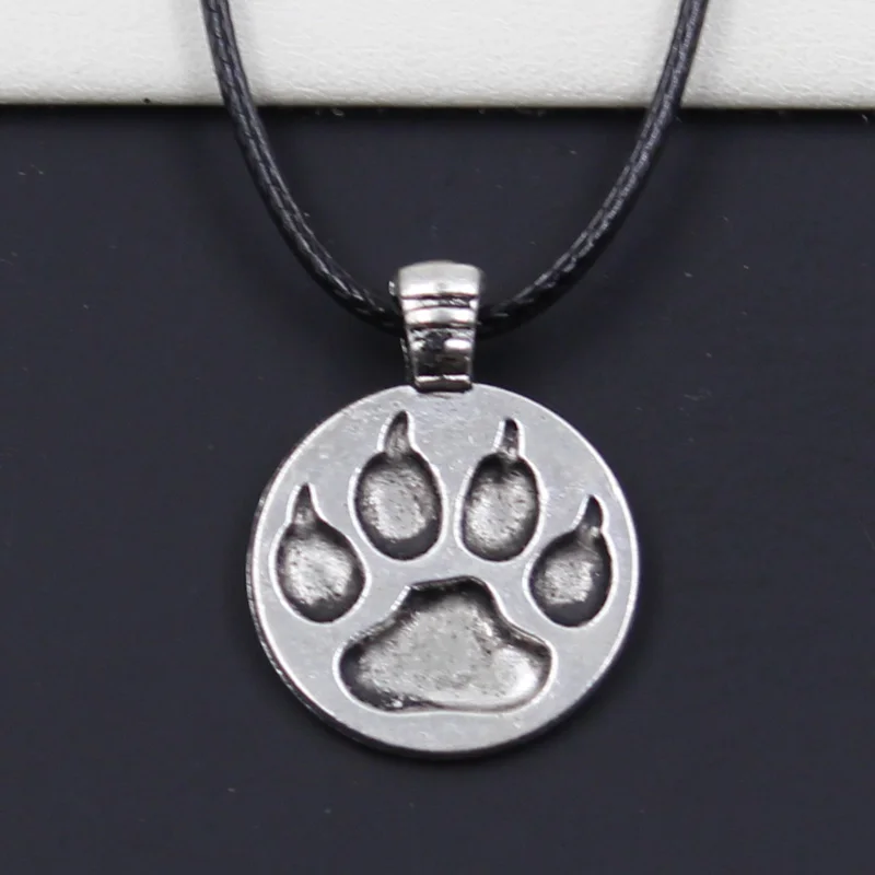 Новый Прочный черный искусственная кожа медведь кулон в форме собачьей лапы шнур