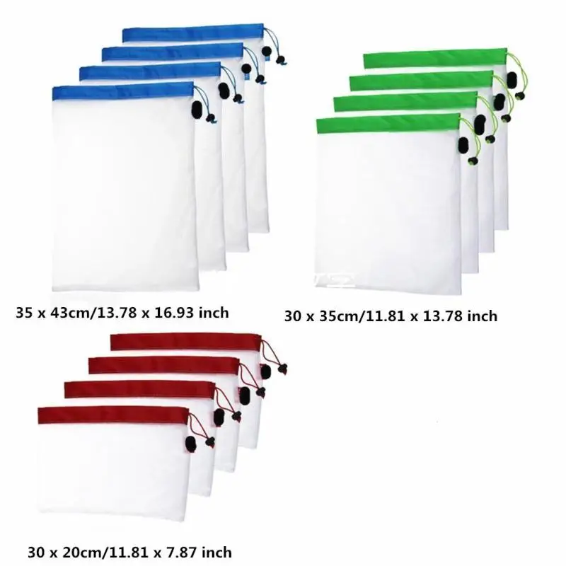 Шнурком мешок сетка многоразовые овощи фрукты моющийся нейлоновый чехол Бакалея