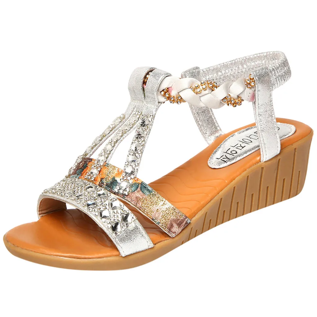 Jaycosin/сандалии модные женские туфли на танкетке со стразами в богемном стиле