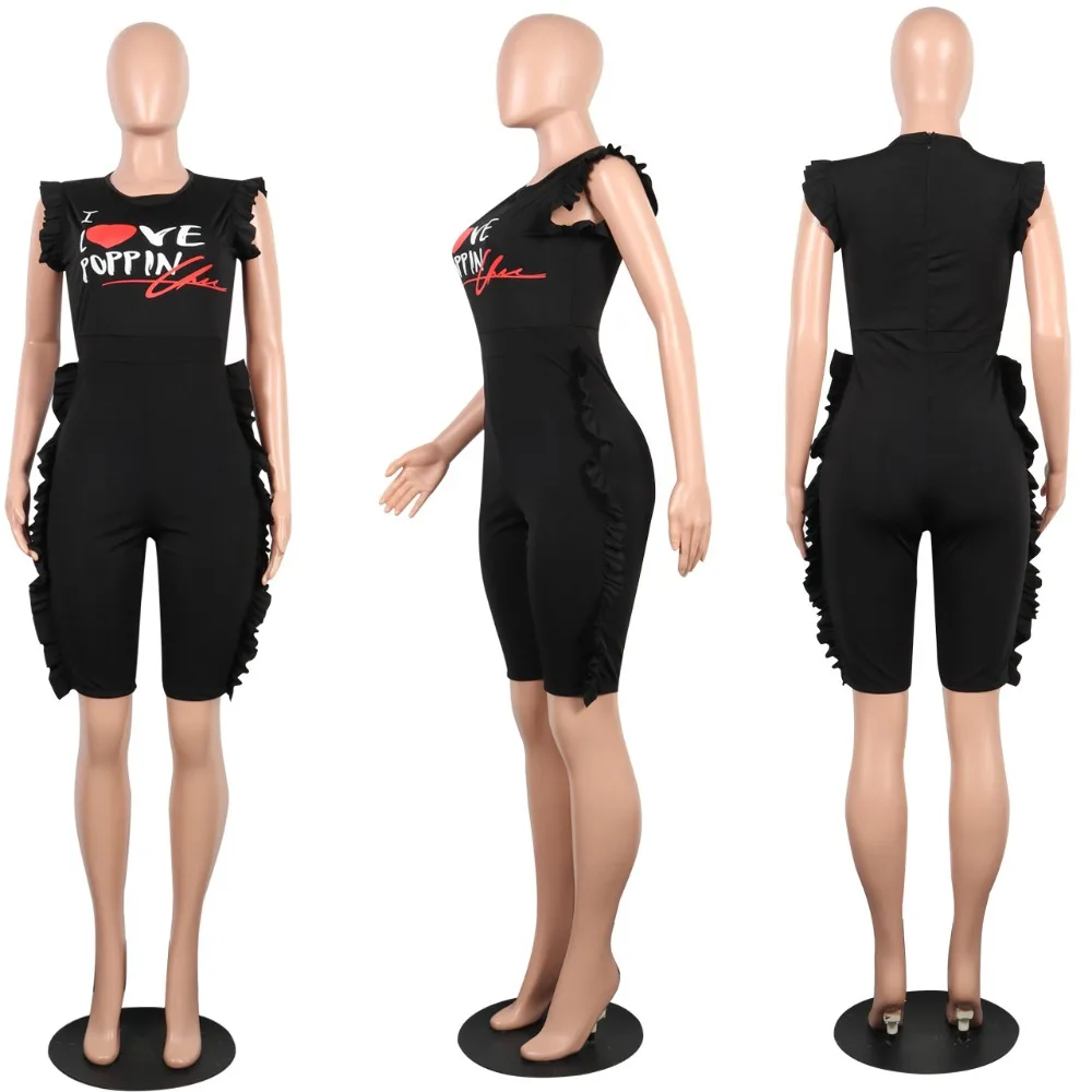 Оборкой до середины икры Длина Одна деталь Bodycon Playsuit Горячие Для женщин Письмо
