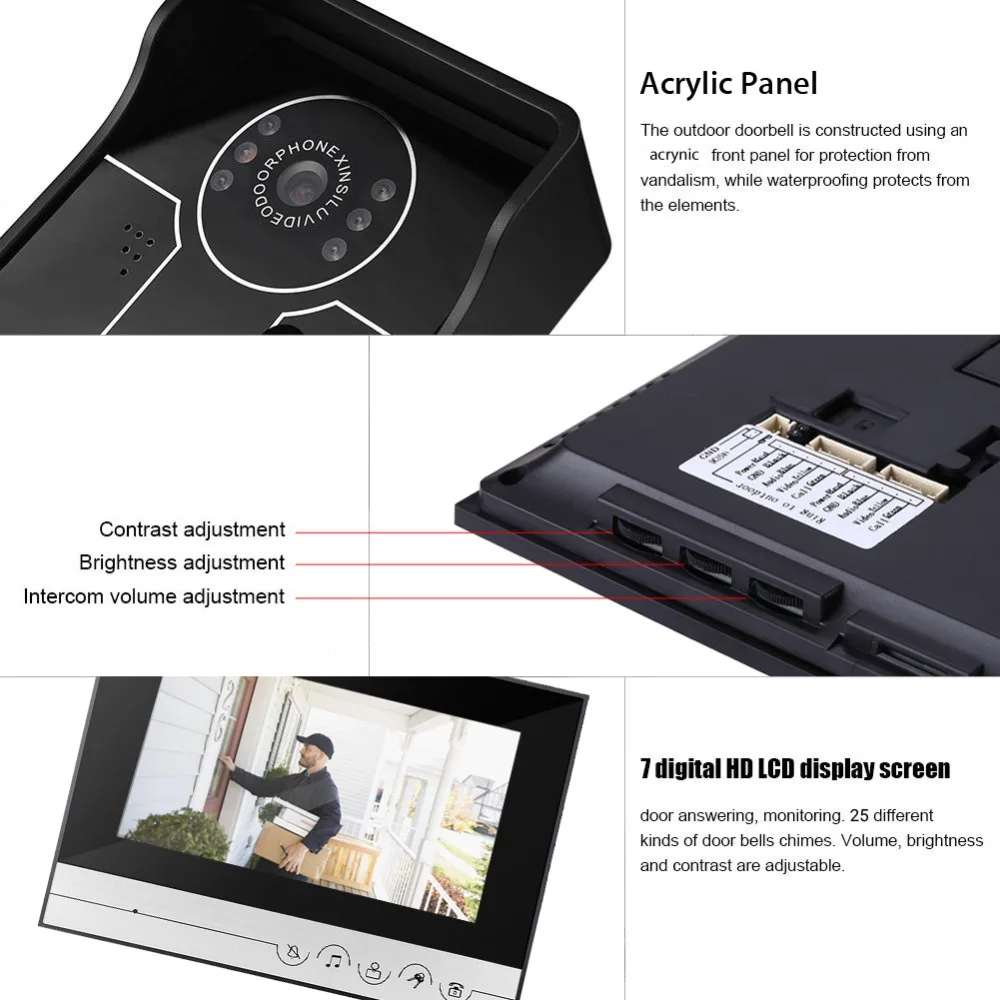 7 &quotпроводной видеодомофон визуальный домофон дверной звонок монитор с 1*800x480 + 1 *