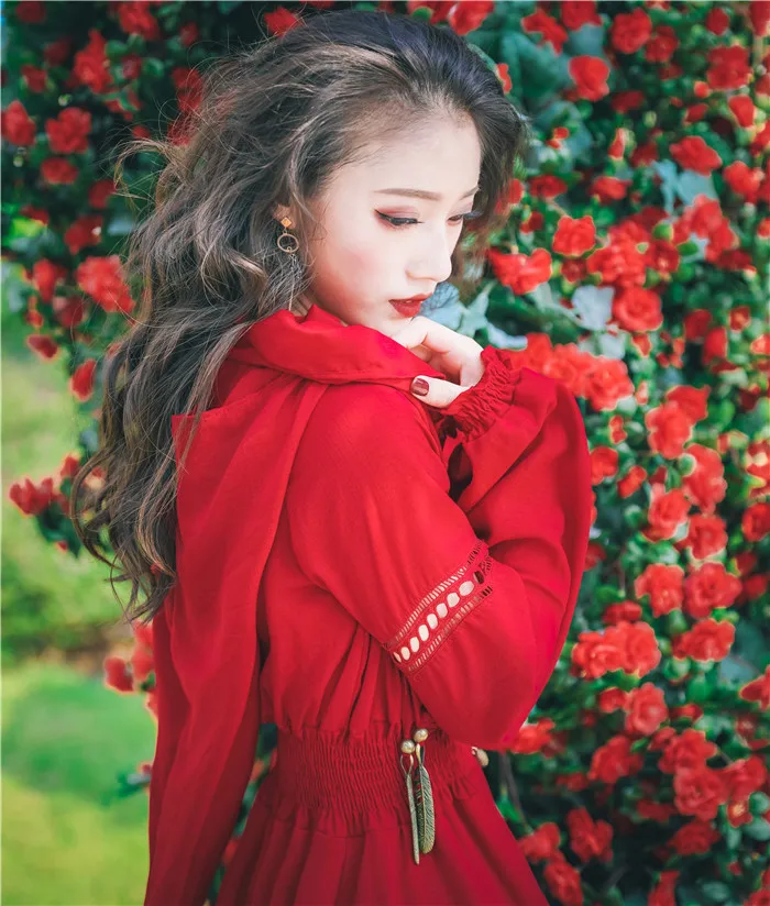 

Vacation Beach Vintage Hollow Women Long Dress Casual Elegant Artistic Long Gowns Open Side Split Ethnic Style Dresses