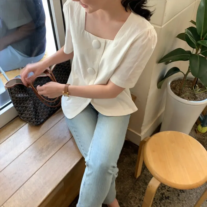 Женская тонкая рубашка с коротким рукавом HziriP белая повседневная свободная