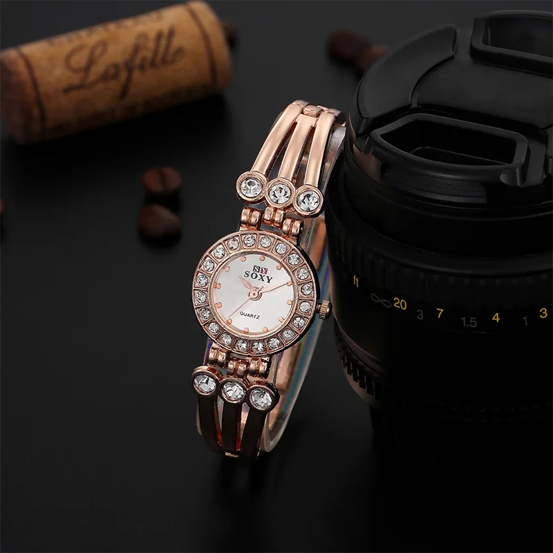 

2019 Women's Watches Rose-Gold Rhinestone Fashion Woman's Watch SOXY Top Brand Luxury Female Clock Watch Ladies relogio feminino