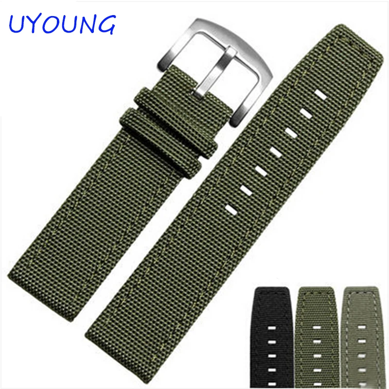 Высококачественный нейлоновый ремешок для часов 22 мм черный/хаки мужские часы
