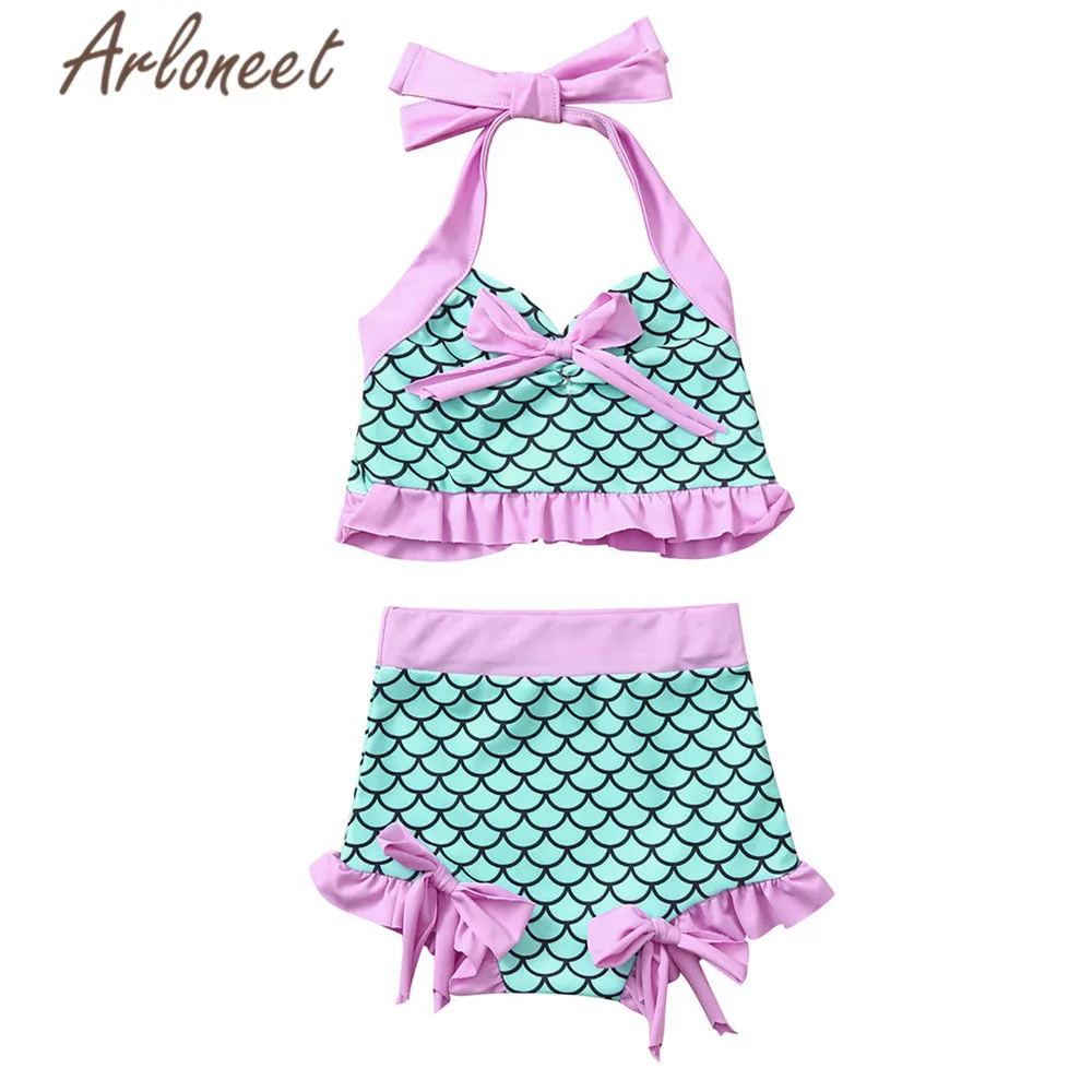 ARLONEET/одежда для малышей Купальный костюм девочек с оборками Топ бантом и рыбками