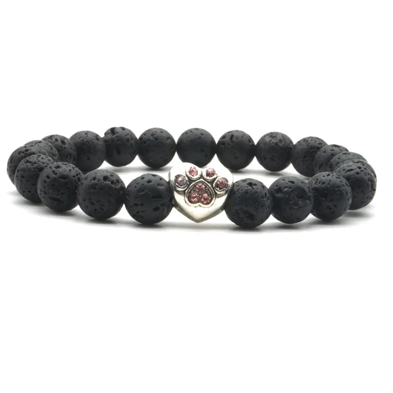 Подвески I LOVE MY Dog Heart Paw 8 мм бусины из черного лавового камня сделай сам браслет с