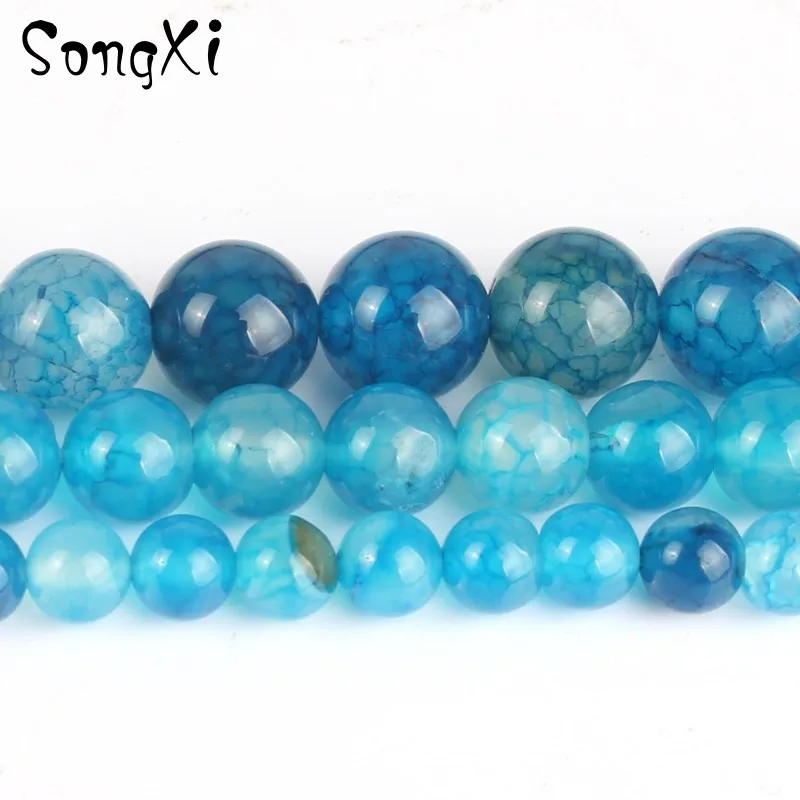 Гладкие Круглые шарики из натурального камня синего цвета Агаты вены дракона для