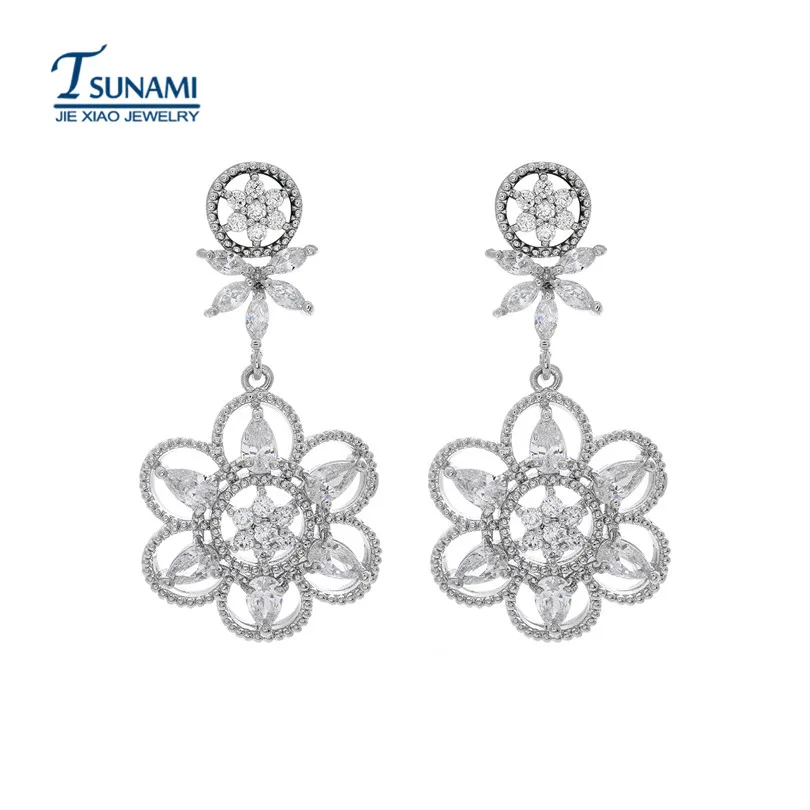 Роскошный AAA цветок с цирконом циркон серьги для женщин Свадебные многоцветный