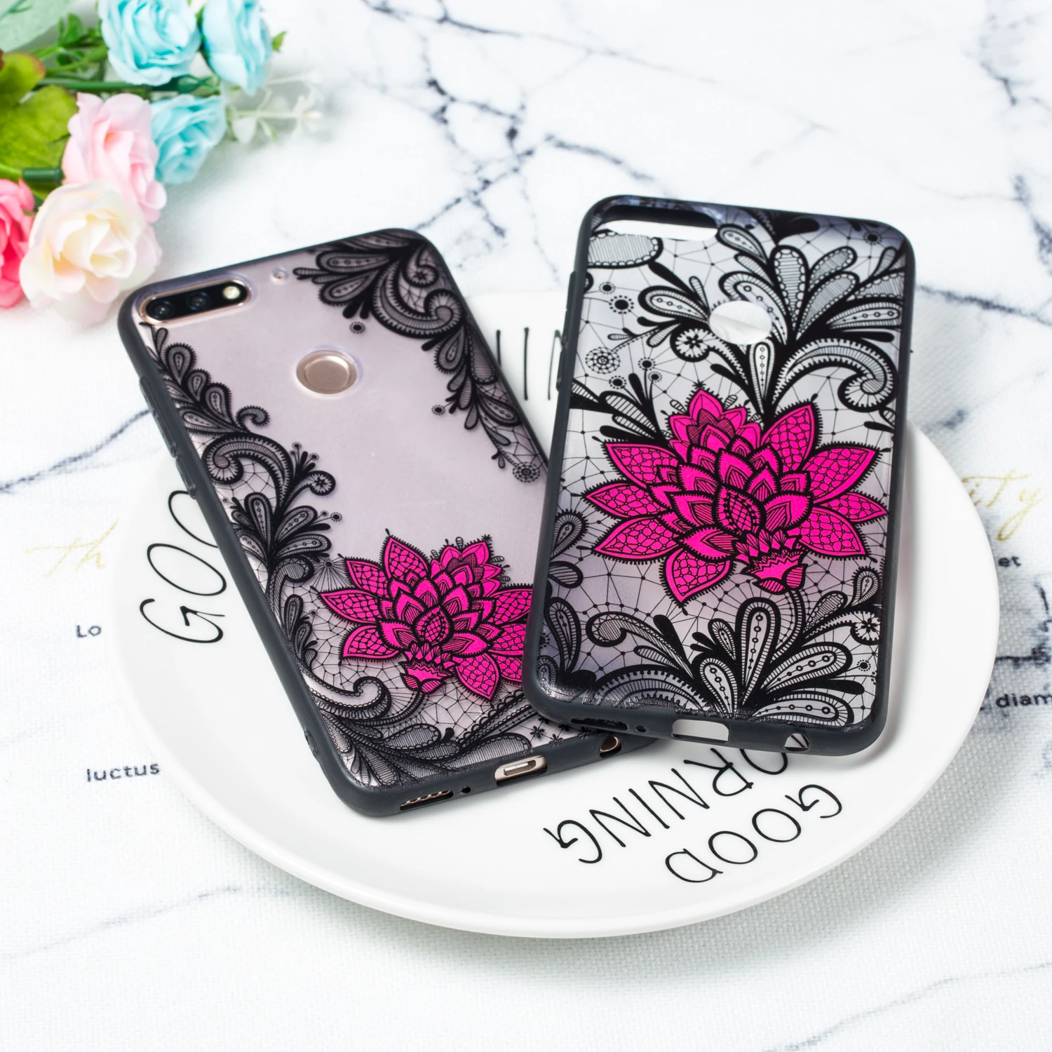 Чехлы с цветами для Huawei P20 P10 Lite P9 Y6 Y5 Y7 Prime 2018 Y9 Honor 7A 7X 7C PRO 7S российский 8 9 прозрачный