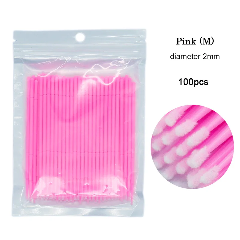 100pcs Pink 1/100 шт ресницы Microbrush наращивание ресниц Набор инструментов что-нибудь вкусненькое одноразовые Кисточки для макияжа ресниц удаления тампон аппликаторы - Handle Color: 100pcs Pink
