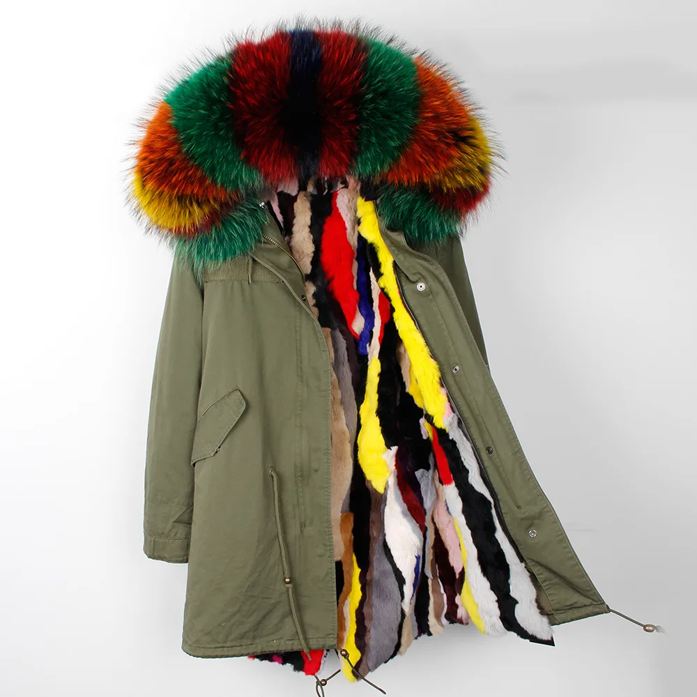 Sfdt новые модные женские роскошные меха енота воротник куртка с капюшоном толстом