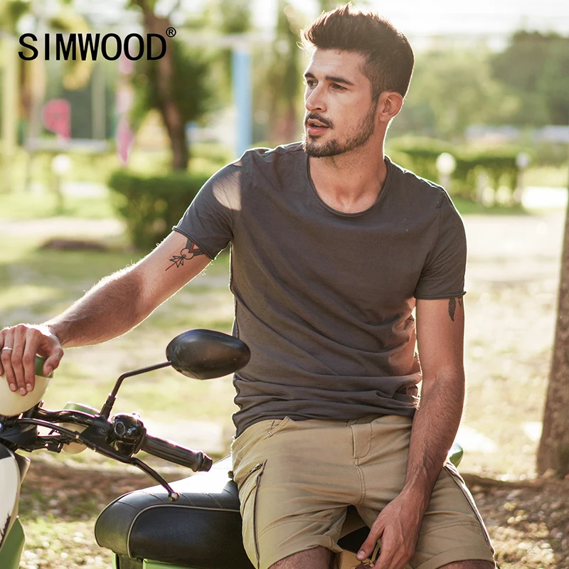 Бренд SIMWOOD хит продаж 2019 новая мужская одежда летняя футболка с коротким рукавом