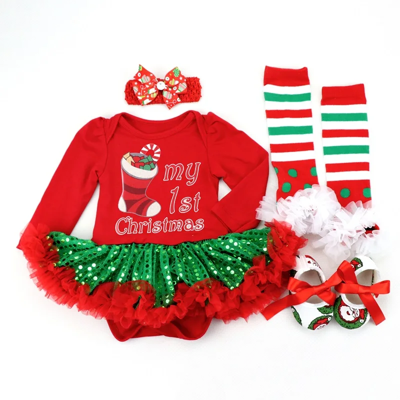 Красные рождественские наряды My first Christmas для маленьких девочек шикарное