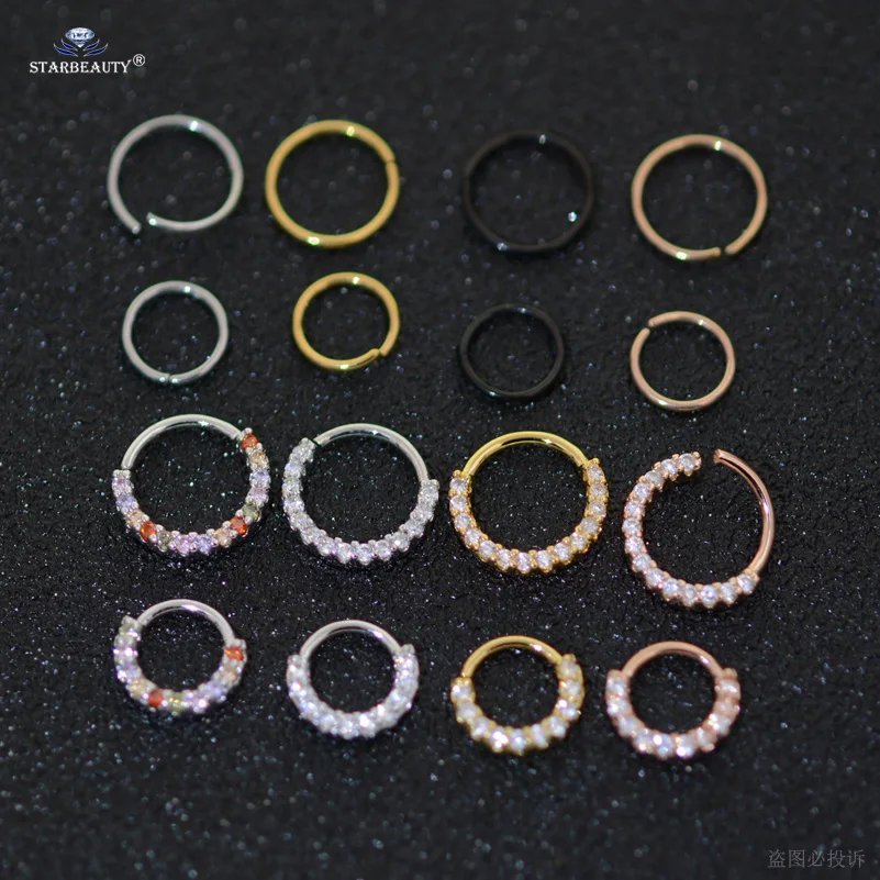 Starbeauty 1pc Clear Gem Nose Ring Tragus Piercing Helix Hoop Septum Rings Nose Piercing Clicker Fake Piercing Oreja Ear Jewelry