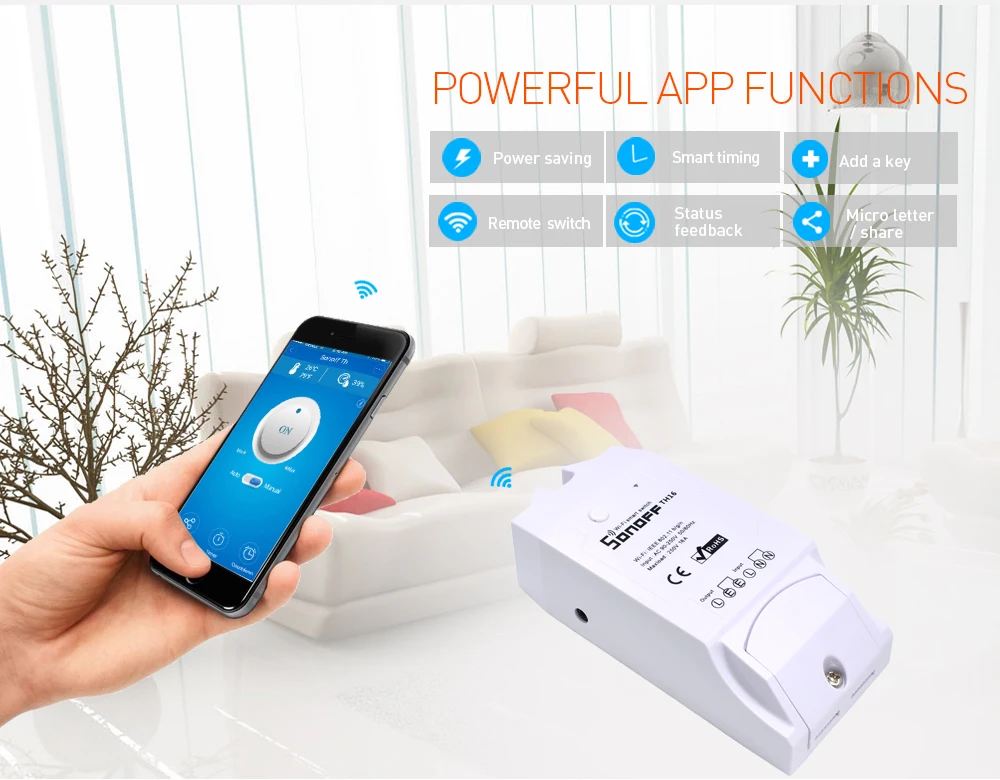 Sonoff TH16 Wi-Fi переключатель релейный модуль для умного дома Автоматизация поддержка температуры и влажности сенсор пульт дистанционного управления