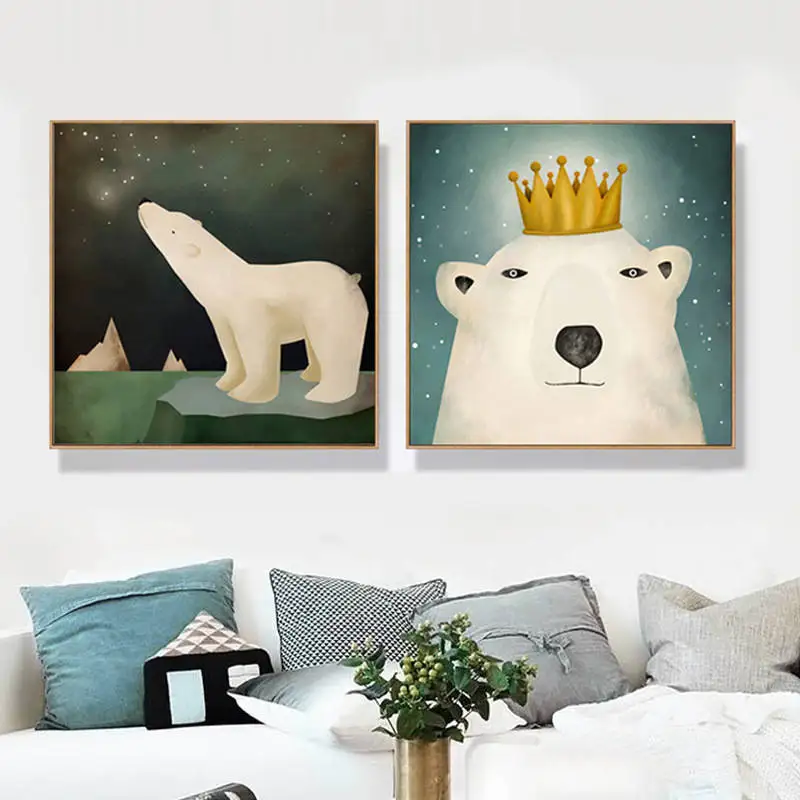Modern Cute white cartoon bear Art Prints Poster Nursery Wall Picture Canvas Painting Kids Room Decor No Frame | Дом и сад