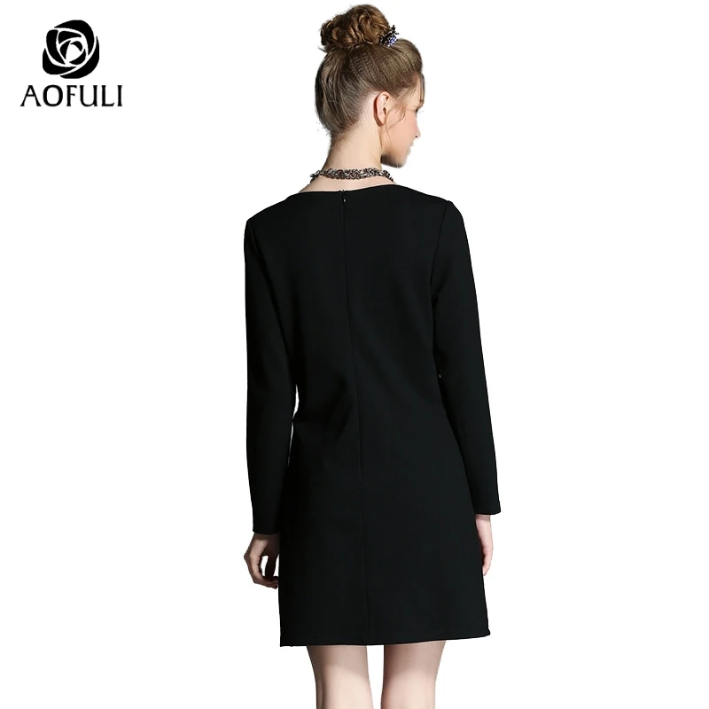 AOFULI S Xxxl 4xl 5xl дамское черное платье большого размера весеннее расшитое блестками