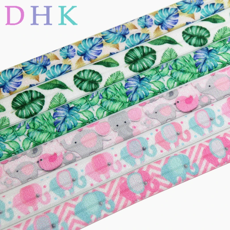 DHK 5/8'' 10yards elephant tropical leaf printed Fold Elastic FOE stretch ribbon hairbow headwear headband DIY Wholesale B1702 | Дом и