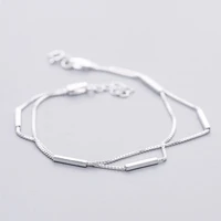 daisies pure 925 sterling silver 2 layers bands square bars box chain bracelets for girls wedding gift statement jewelry