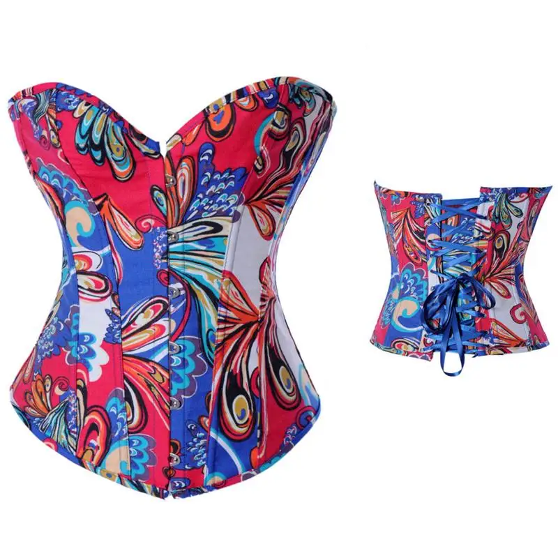 Синий Розовый Зеленый женский цветочный узор без бретелек Бюстье корсет Overbust