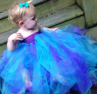 Beautiful Girls Purple Tutu Dress Kids Fluffy Crochet Long Tulle Tutus Ball Gown with White Flower Children Wedding Party | Детская