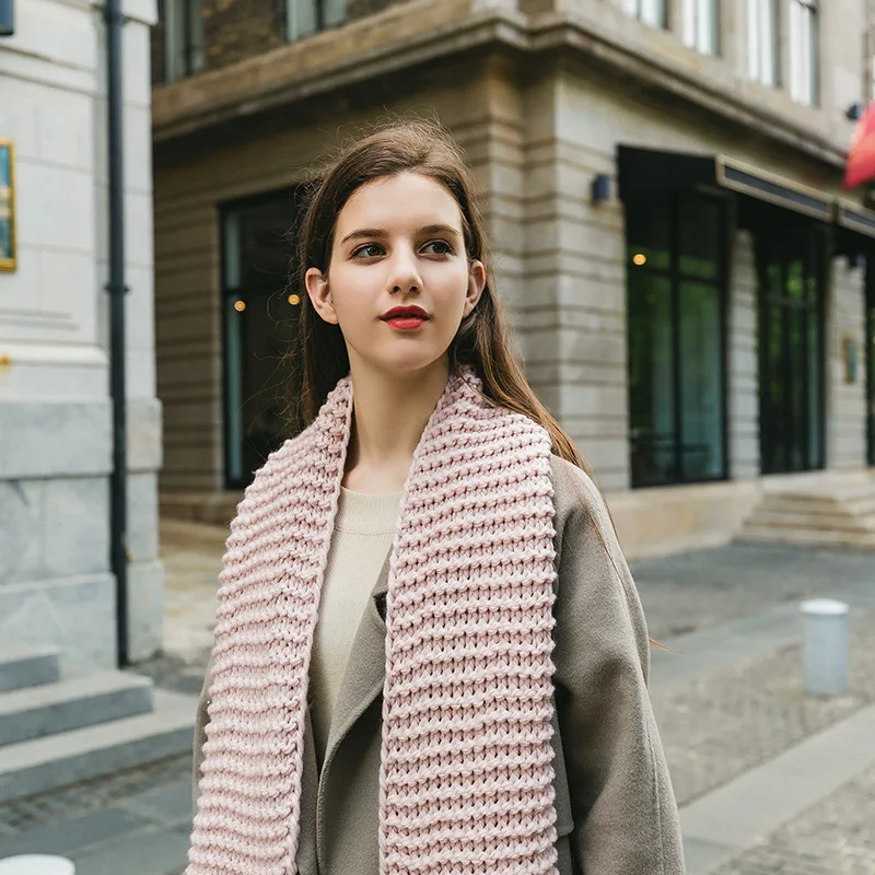 Новый однотонный толстый шерстяной шарф женский осенне зимний вязаный мужской и