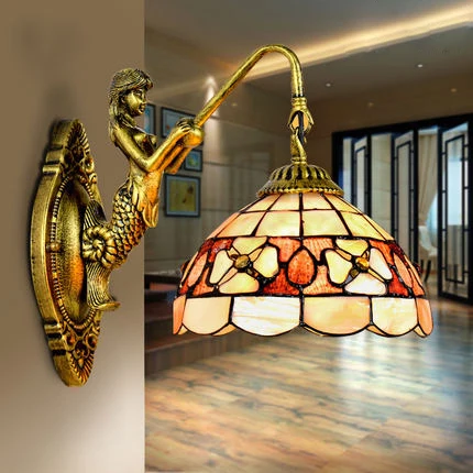 

Mediterranean LED Tiffany shell Mermaid Wall Lamp AC 110/220V E27 16cm 20cm Shell Wall Lamps for Home bathroom Corridor Bedroom