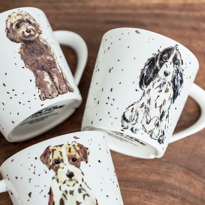 

480ml dog printed ceramic coffee mug Europe style big capacity drinkware christmas gift cups and mugs with handgrip eco-friendly