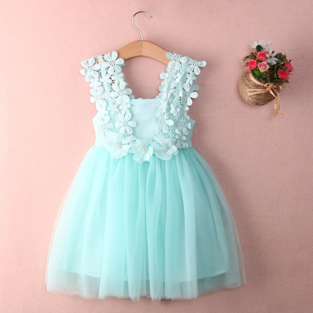 pudcoco 2017 new 3 color bulk sleeveless mini Baby Girl Princess Party Pearl Lace Tulle Flower Backless Gown Fancy Dress 2-7Y | Детская