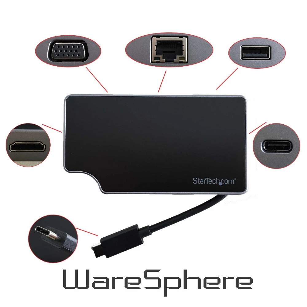 

USB-концентратор 5 в 1, USB 3,0, HDMI, VGA, Ethernet, LAN, RJ45
