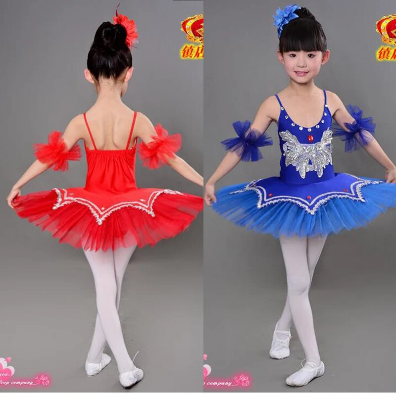 Красное детское профессиональное платье пачка с лебедем и озером балетное для