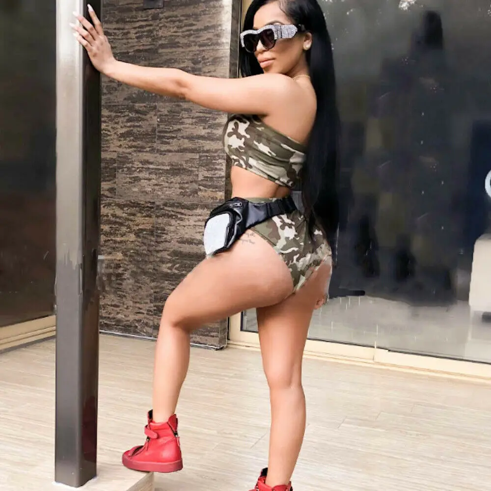 Женский купальник с пуш апом и бюстгальтером бикини камуфляжный без бретелек