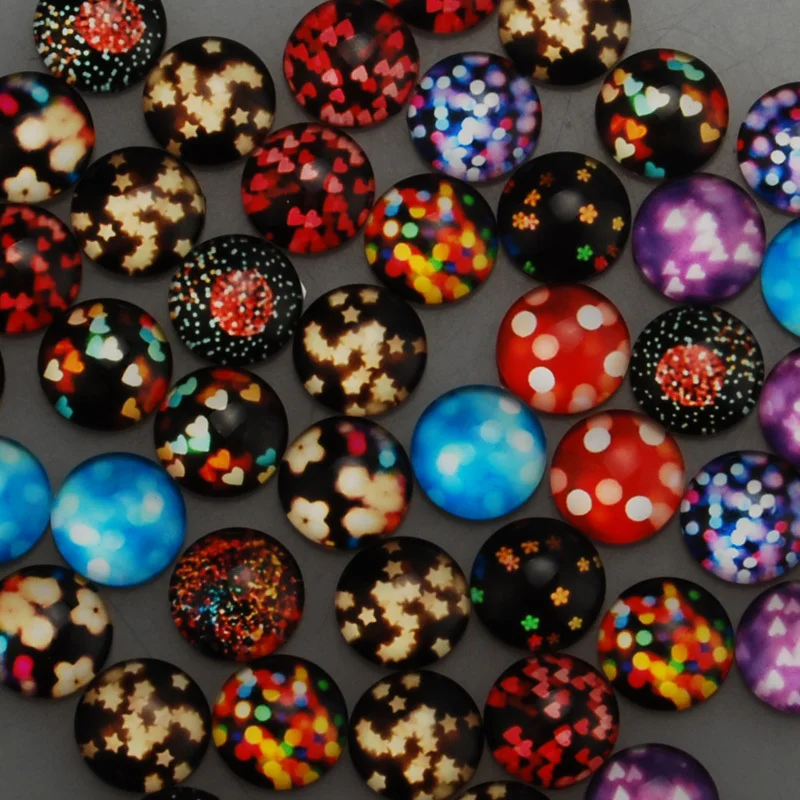 

14MM Fashion New Patterned Glass Dome Cabochon for Jewelry Findings, 50PCS Glass Photos Patches