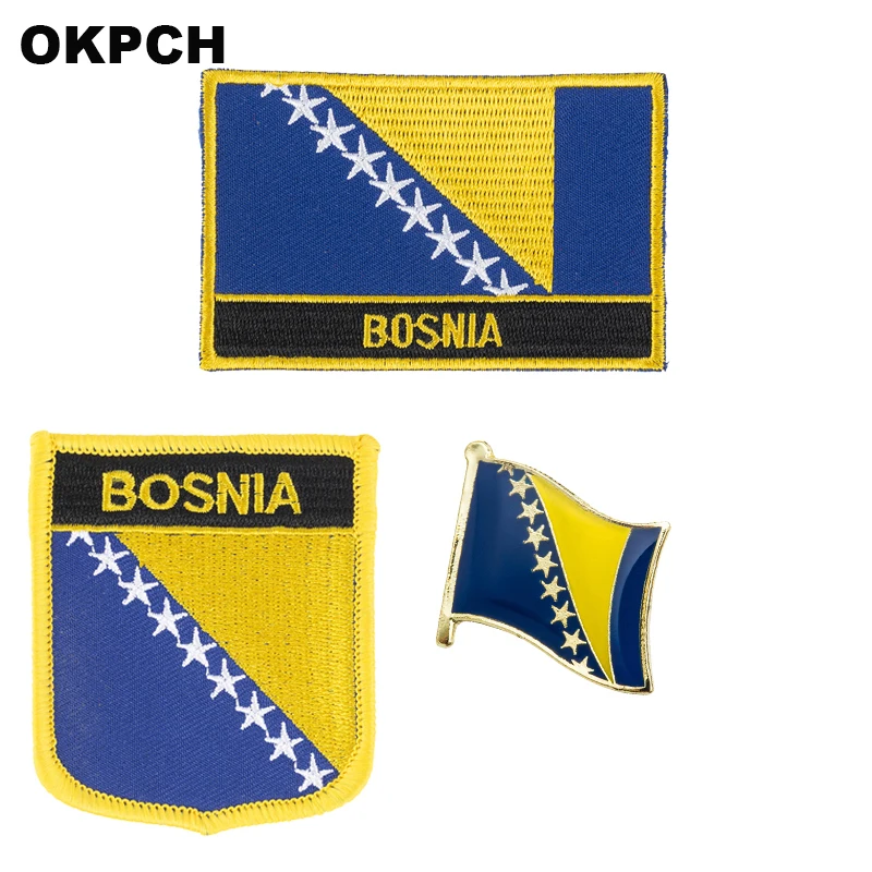 Bosnia National Flag Embroidered Iron on Patches for Clothing Metal badges PT0036-3