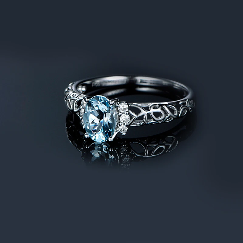Ainuoshi 1.25ct овальный Природный Голубой gemston Топаз Кольцо Твердые стерлингового серебра 925 полое кольцо для Для женщин Талисманы Свадебные украшения