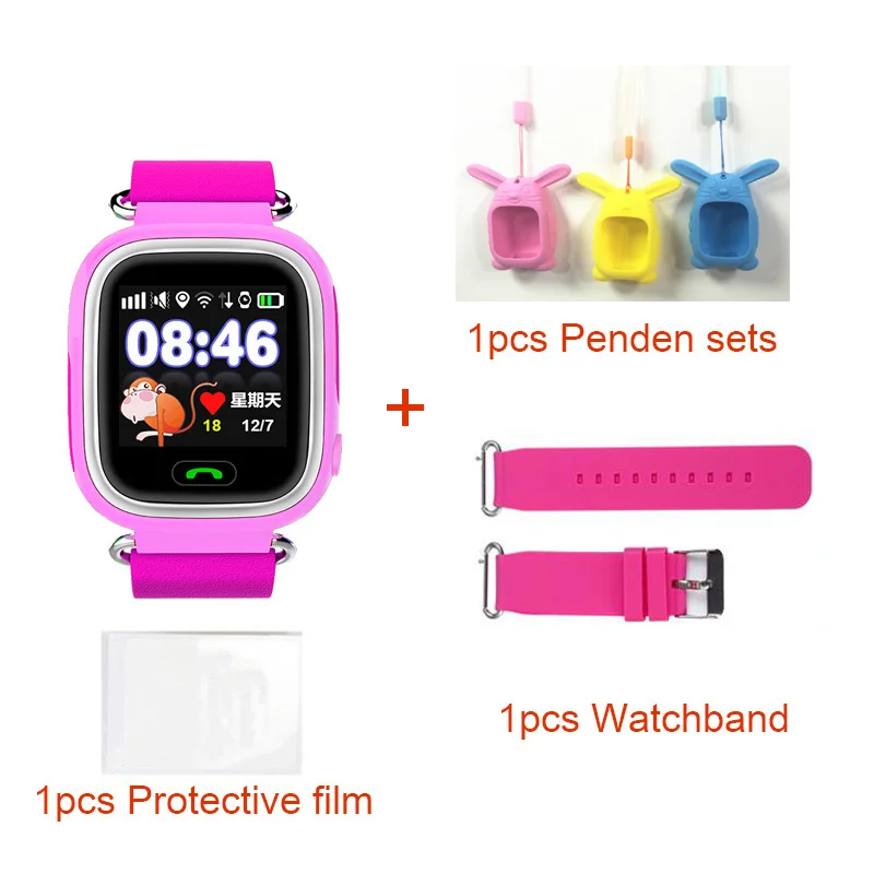 Pink whole set Q90 gps умные часы для детей умные наручные часы 1,22 дюймов цветной сенсорный экран wifi SOS Вызов Смарт часы PK Q80 Q50 Q60 - Цвет: Pink whole set