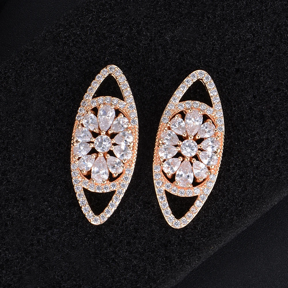 

SISCATHY New Fashion Jewelry Luxury Eye Design Flower Blossom Cubic Zirconia Women Bridal Dress Wedding Statement Stud Earrings
