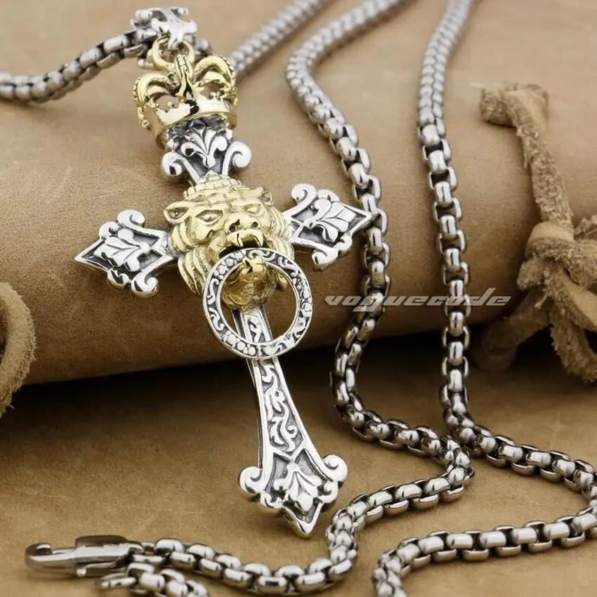 LINSION Rasta латунная корона на женский серебряный крест мужская Байкерская подвеска
