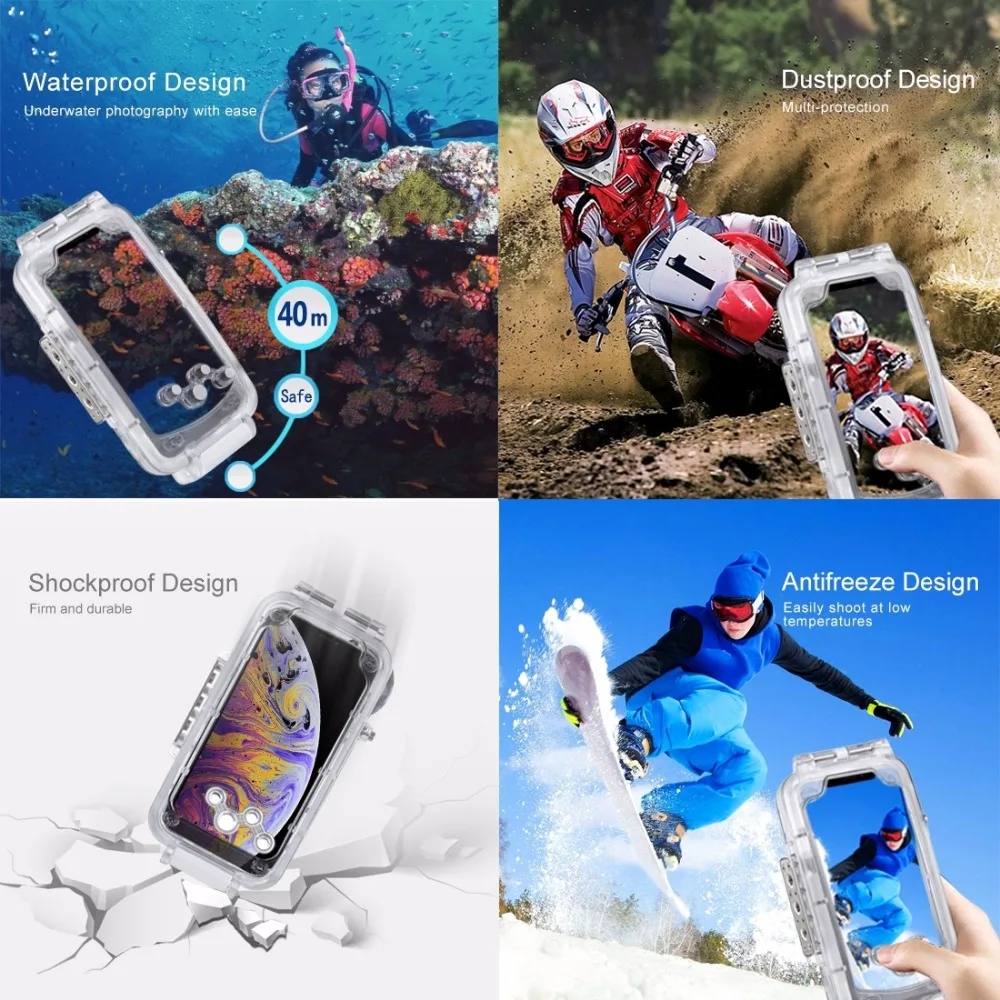PULUZ для iPhone XS Max/XR чехол для дайвинга 40 м/130 футов водонепроницаемый корпус для фотосъемки подводного плавания чехол для iPhone X/XS