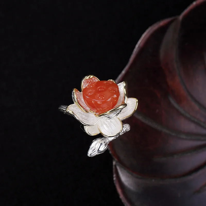 Кольцо женское из серебра 100% пробы ручной работы агатовый цветок | Украшения и