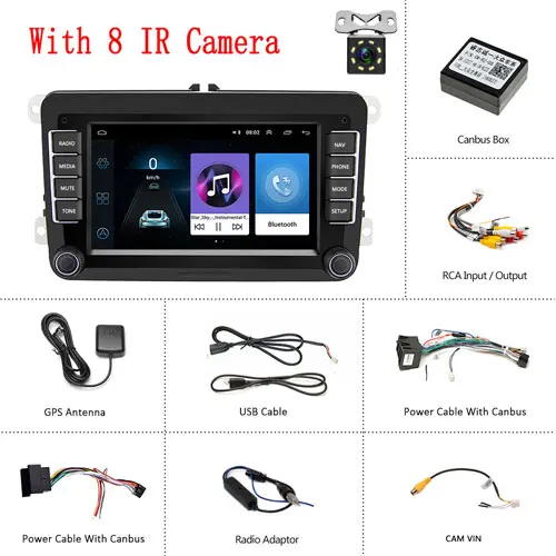 With 8 IR Camera Podofo Android автомобильный мультимедийный плеер " 2 Din Bluetooth автомобильный Радио gps FM AM радио приемник сенсорный экран автомобиля Стерео Авторадио - Цвет: With 8 IR Camera