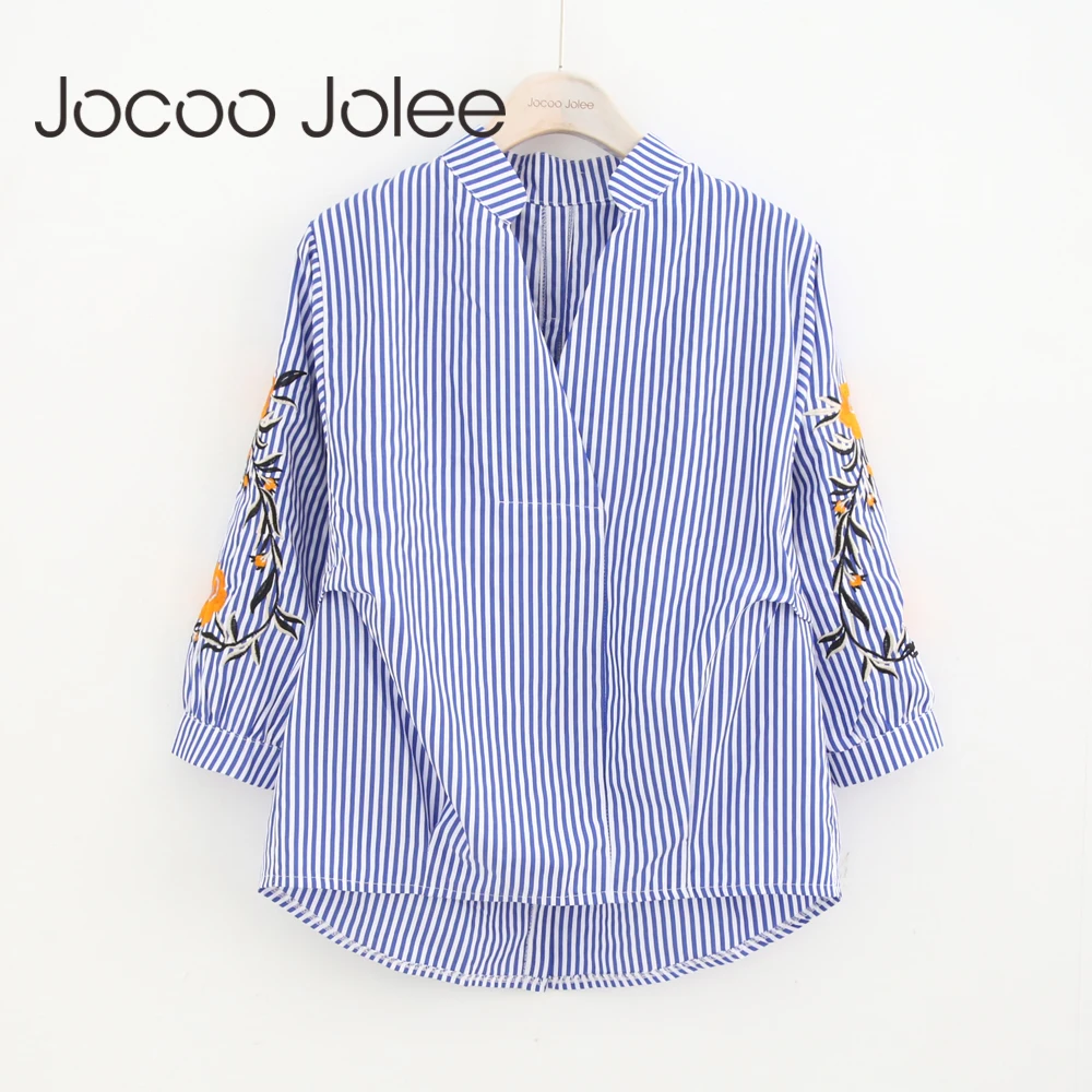Женская полосатая блузка Jocoo Jolee винтажная дизайнерская рубашка с вышивкой