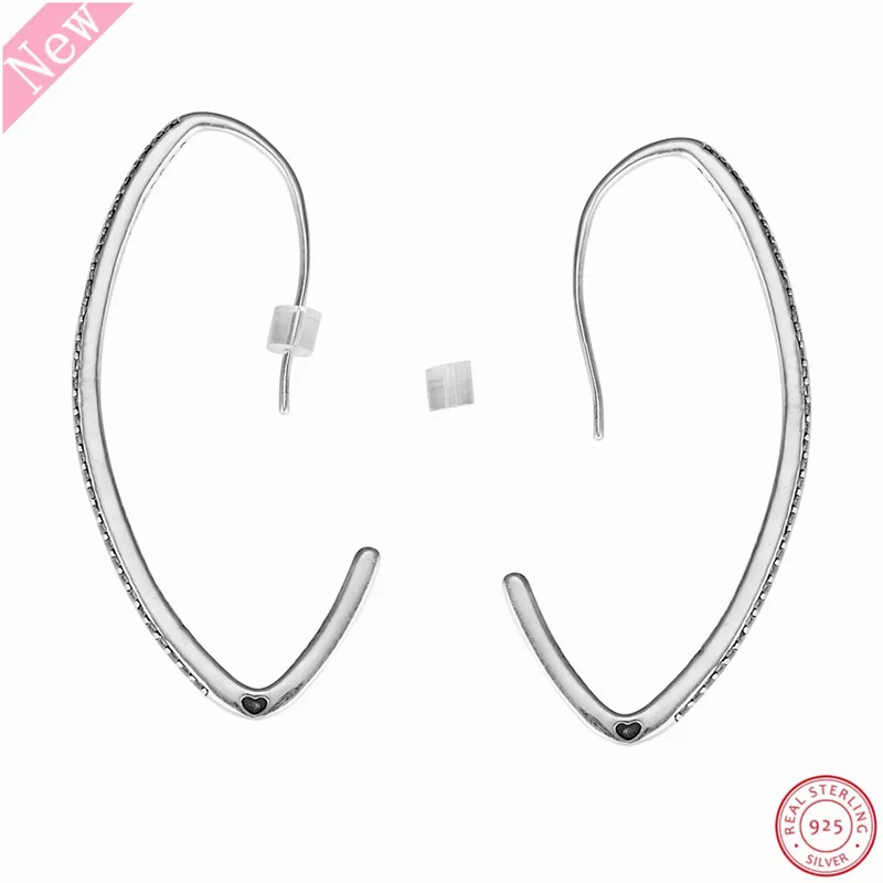 Серьги кольца женские из серебра 925 пробы с овальными блестящими