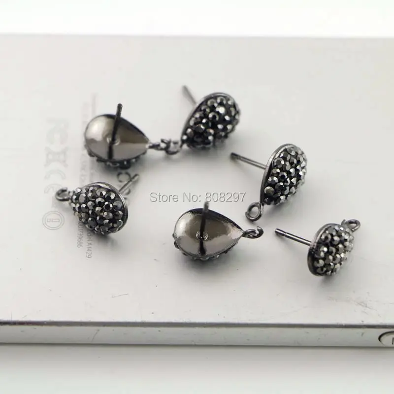 

10Pair Metal black Plated Stud Earrings, Pave Crystal Rhinestone Stud Earring, Jewelry Earring