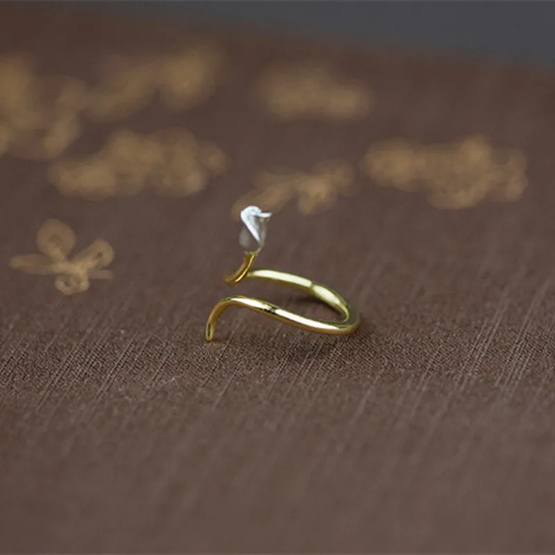 Женское кольцо ручной работы из серебра 925 пробы золотистое с розой | Украшения и