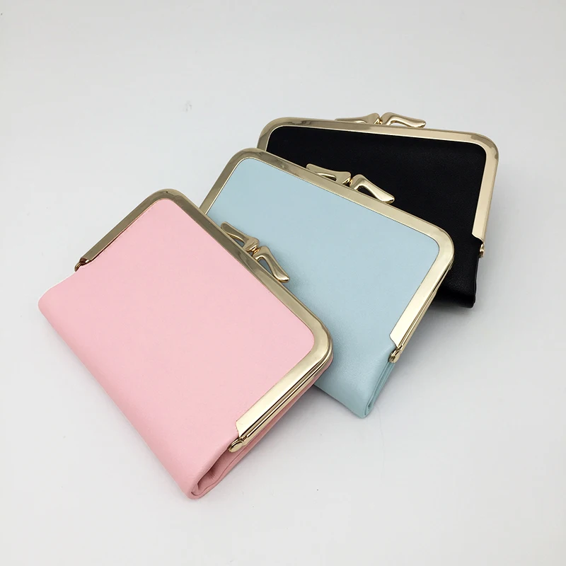 Женский кошелек модный короткий высокое качество 3 однотонных карамельных цвета