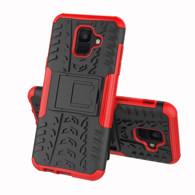 Red Для samsung Galaxy A6 Plus A 6 A6Plus A600FN SM-A600F/DS SM-A605F чехол Гибридный, из жесткого пластика мягкий силиконовый защитный чехол с подставкой - Цвет: Red