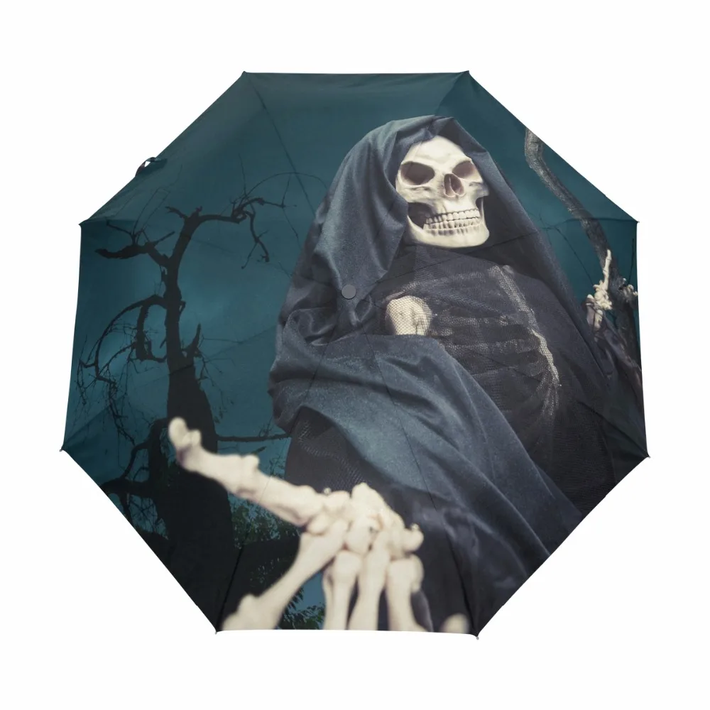 Мужские автоматические черный зонт Ангел Смерти 3 Складные Путешествия зонтик